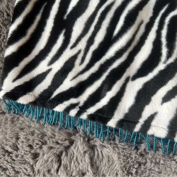 Vintage Rare Y2K Eye Candy Fuzzy Beaded Rave Girlhoodcore Zebra Pencil Skirt - Picture 2 of 9